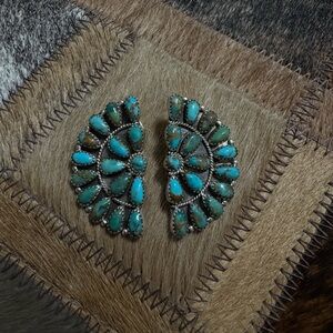 Turquoise and Silver Half Cluster Earrings
